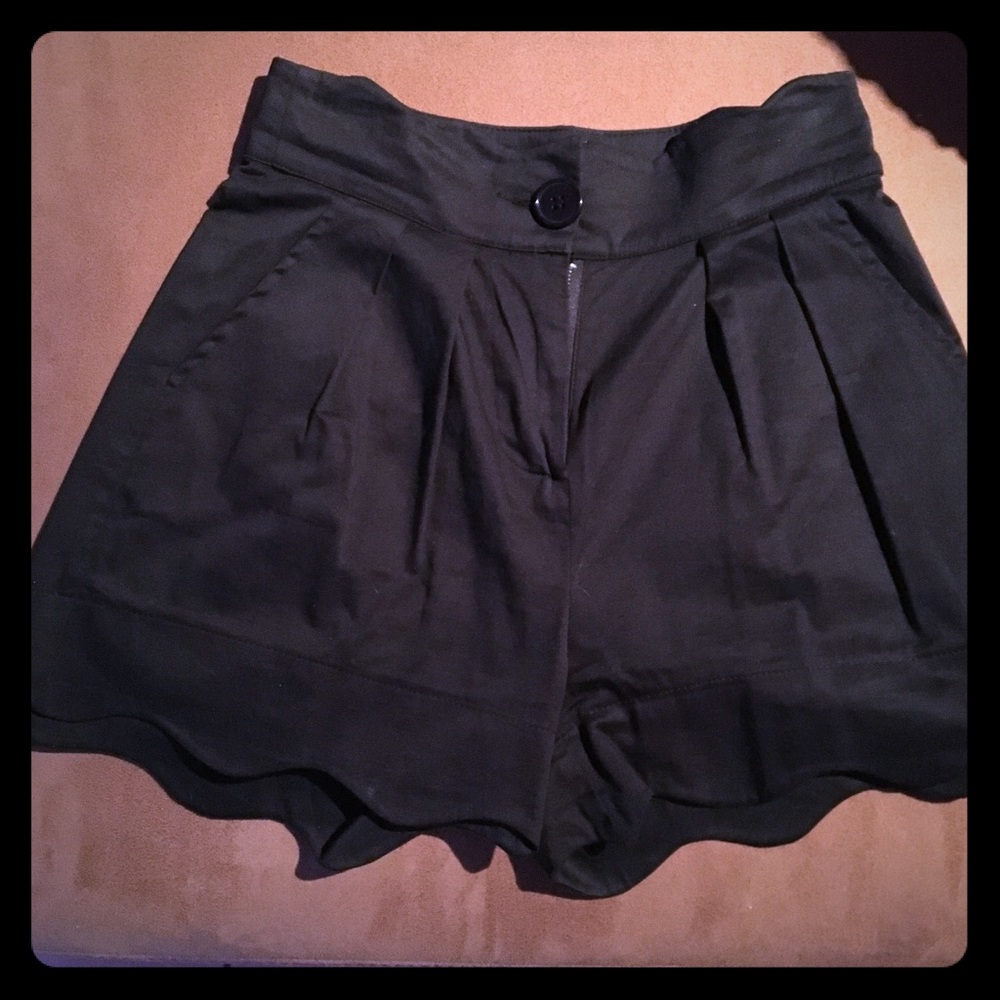Black scalloped high waisted shorts
